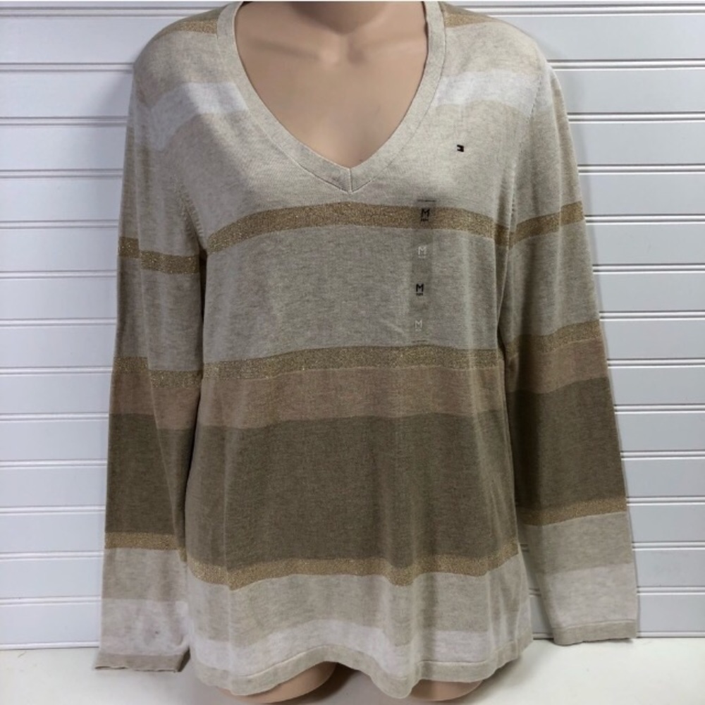 Tommy Hilfiger striped gold glitter sweater M